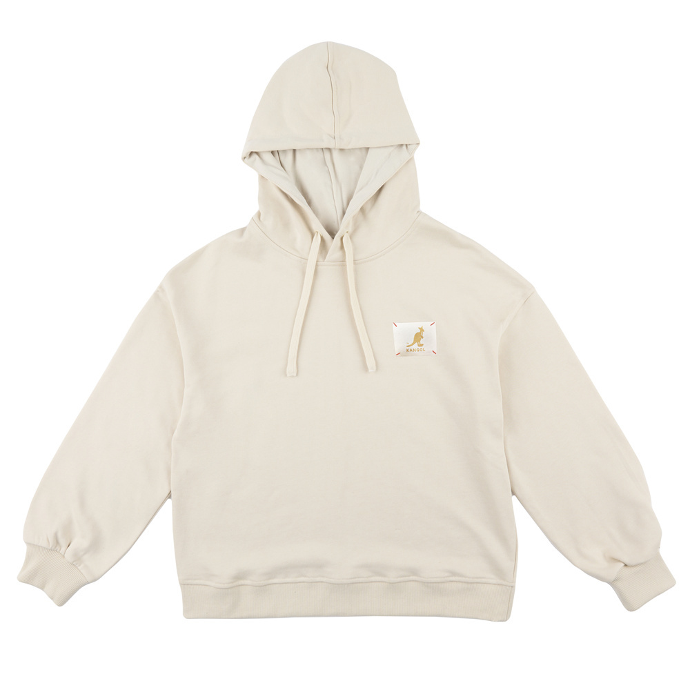 KANGOL 帽T 米白 黑 拼布LOGO 長袖 連帽T 女 6352105001 6352105020