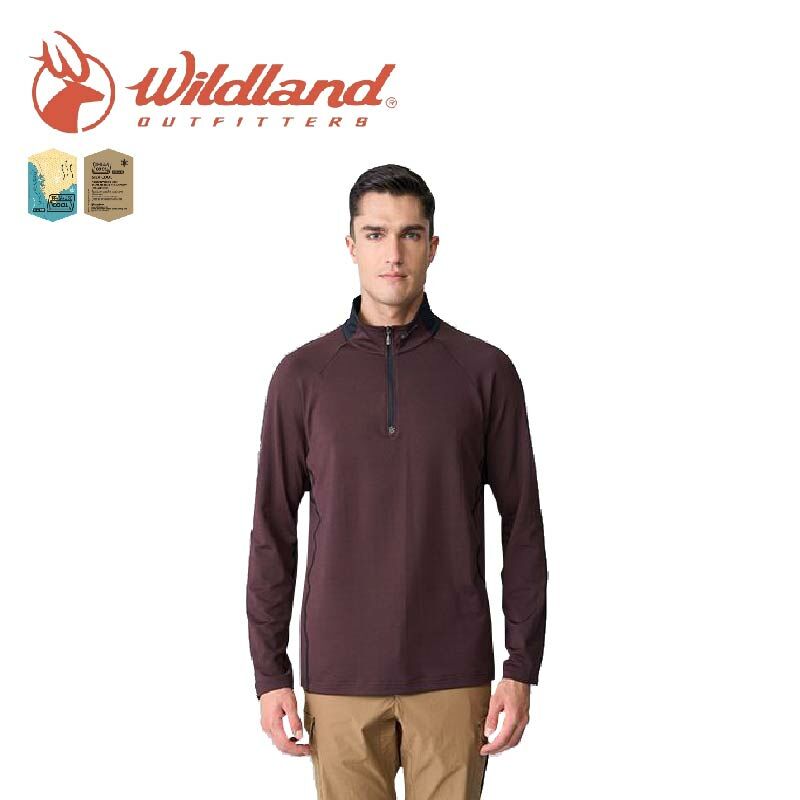 Wildland 荒野 男款 前襟拉鍊保暖機能衣 摩卡 登山/出國/旅行/日常/上班 12WB12608