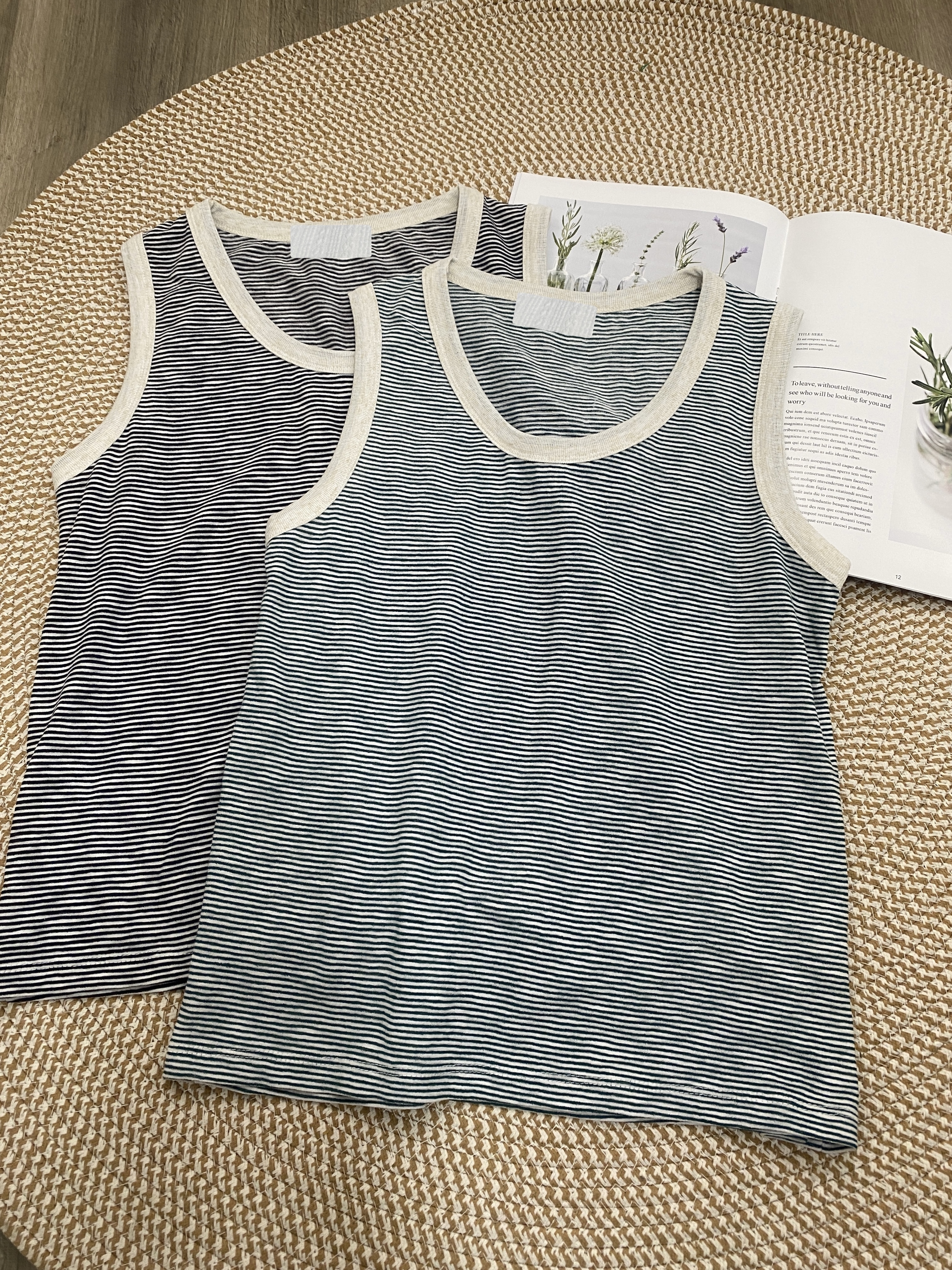 【 現貨 】薄麻棉圍邊條紋背心