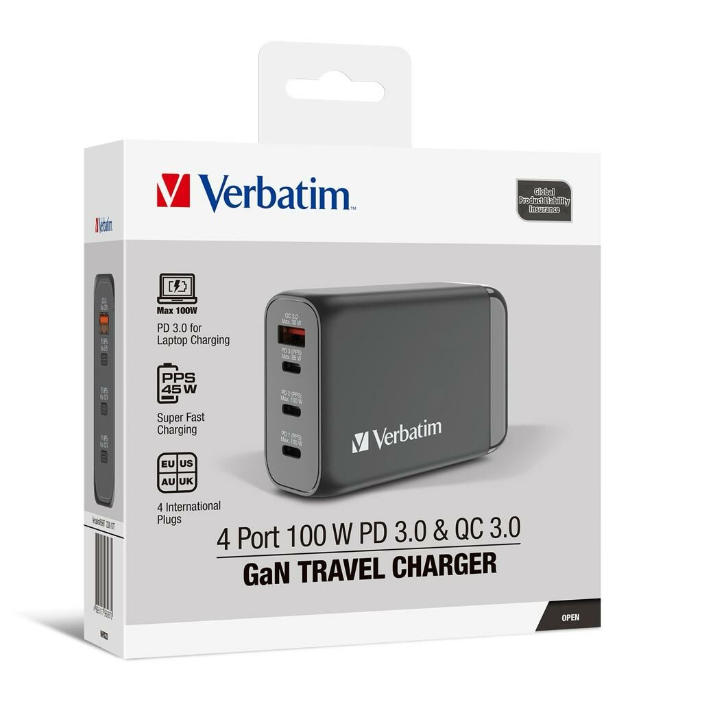 Verbatim 4 Port PD 3.0 100W Travel Charger 66967