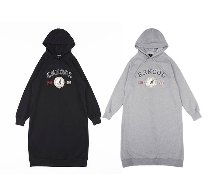 KANGOL 洋裝 黑/灰 連身 連帽 長版T 女 6352158211 6352158220