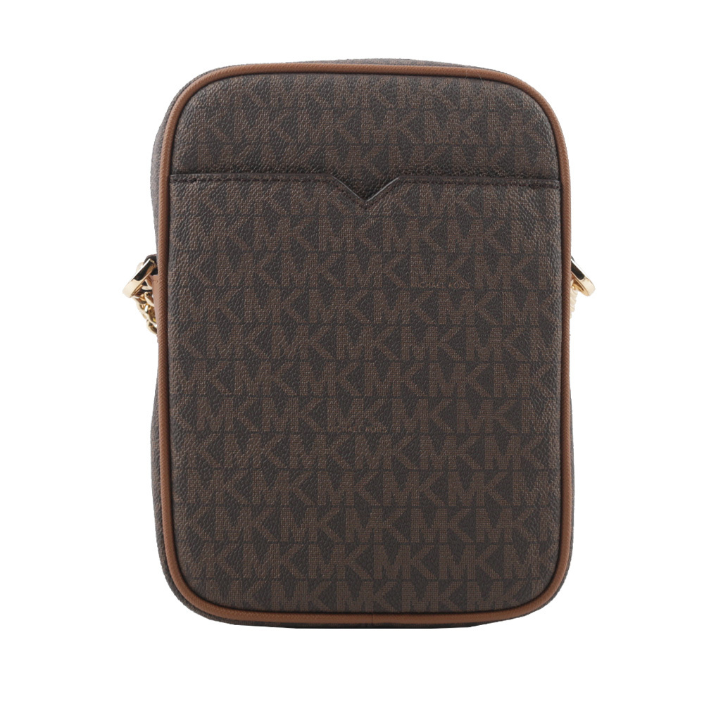 【Michael Kors】金字滿版塗層帆布拉鍊中款直式斜背包(咖啡色) 35F1GTVC2B BROWN