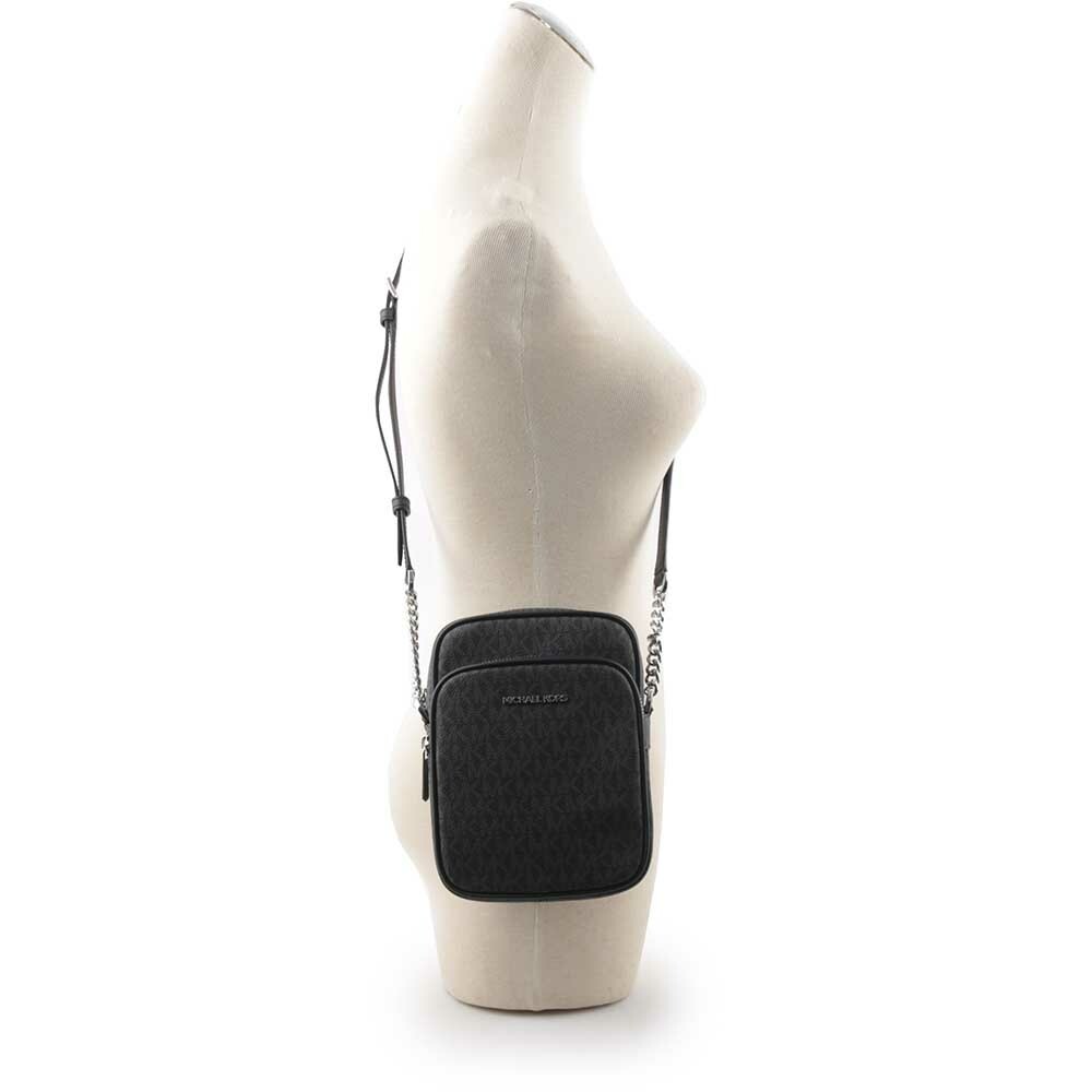 【Michael Kors】銀字滿版塗層帆布拉鍊中款直式斜背包(黑色) 35F1STVC2B BLACK
