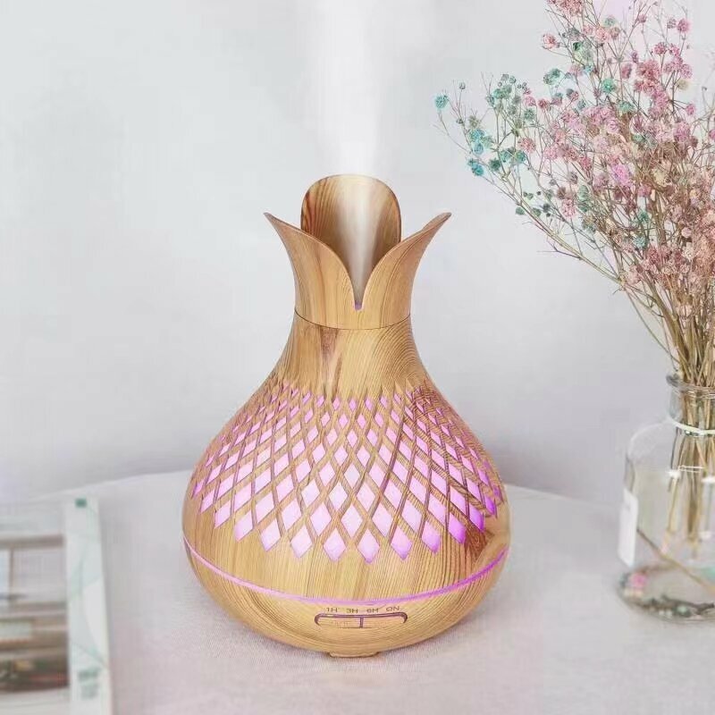 全城熱賣 - 網紋大霧空氣凈化加濕香薰機(淺木色) 300ml/500ml大容量 香薰蠟燭 精油 空氣加濕機 LED燈 小夜燈 霧化