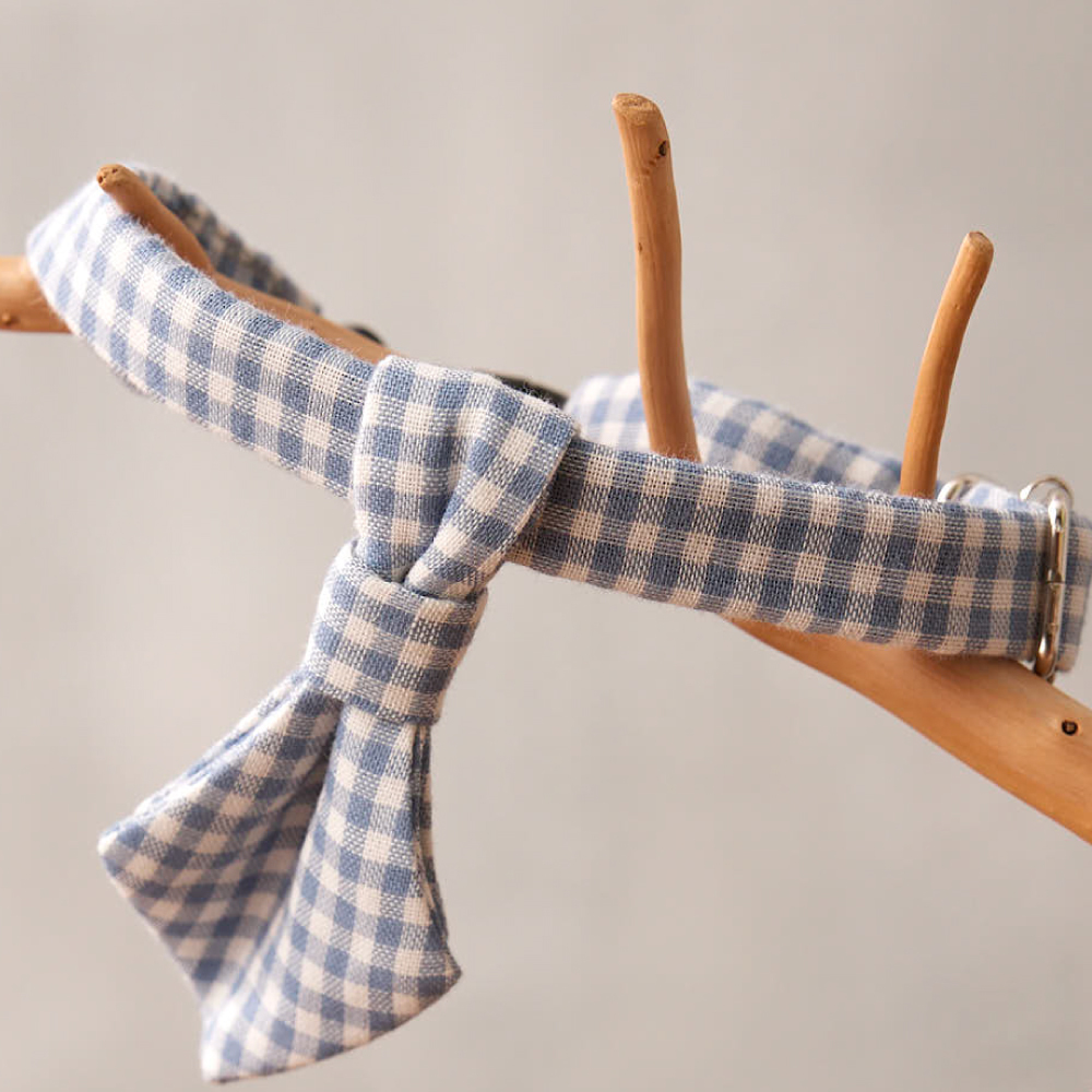 <寵物商品> PIPPY紳士格紋領結造型項圈/領巾 藍 (小型毛孩)