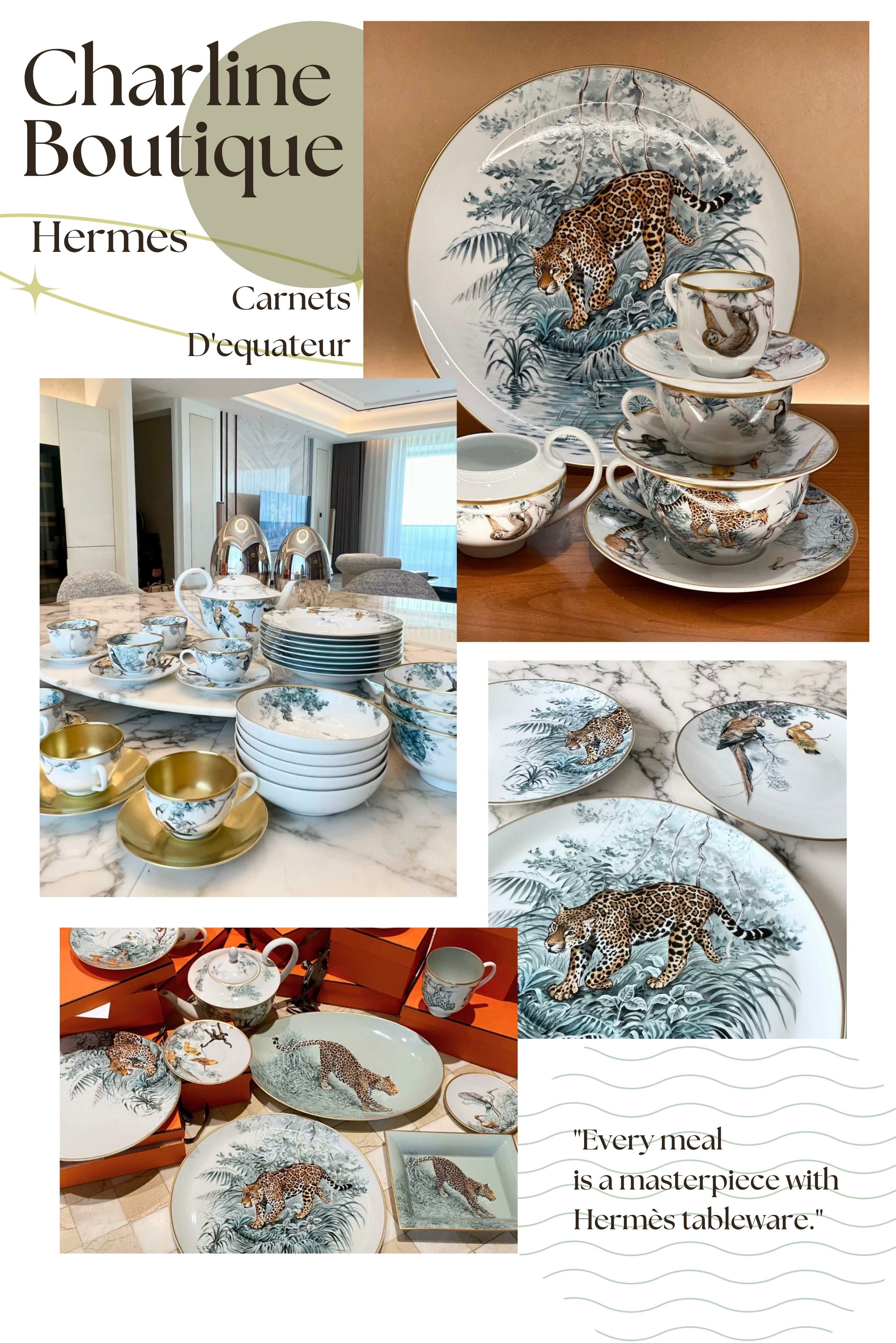 Hermès 餐瓷系列精緻特別，每一款都是絕不能錯過的！以下為您介紹：A Walk In The Garden 繽紛英國花園風。Passifolia 寫實植物圖案。Carnets D'equateur 融合多種色彩。Bleus D'ailleurs 迷人藍色系。Voyage En Ikat 綁染技術風格。Balcon Du Guadalquivir 鮮艷紅色風格。Soleil D'Hermes 陽光明亮黃色系。Mosaique Au 24 經典馬賽克圖案。