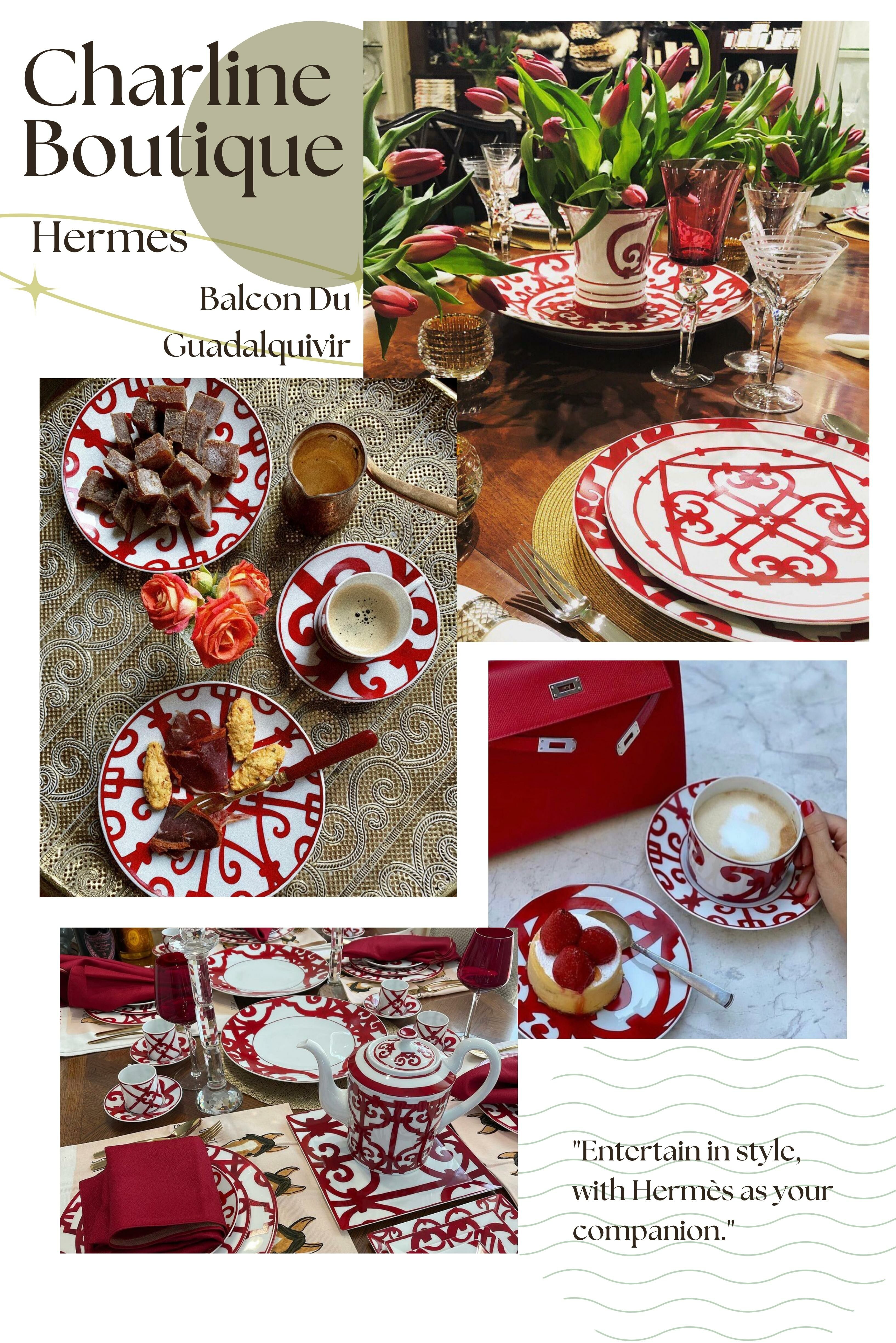 Hermès 餐瓷系列精緻特別，每一款都是絕不能錯過的！以下為您介紹：A Walk In The Garden 繽紛英國花園風。Passifolia 寫實植物圖案。Carnets D'equateur 融合多種色彩。Bleus D'ailleurs 迷人藍色系。Voyage En Ikat 綁染技術風格。Balcon Du Guadalquivir 鮮艷紅色風格。Soleil D'Hermes 陽光明亮黃色系。Mosaique Au 24 經典馬賽克圖案。