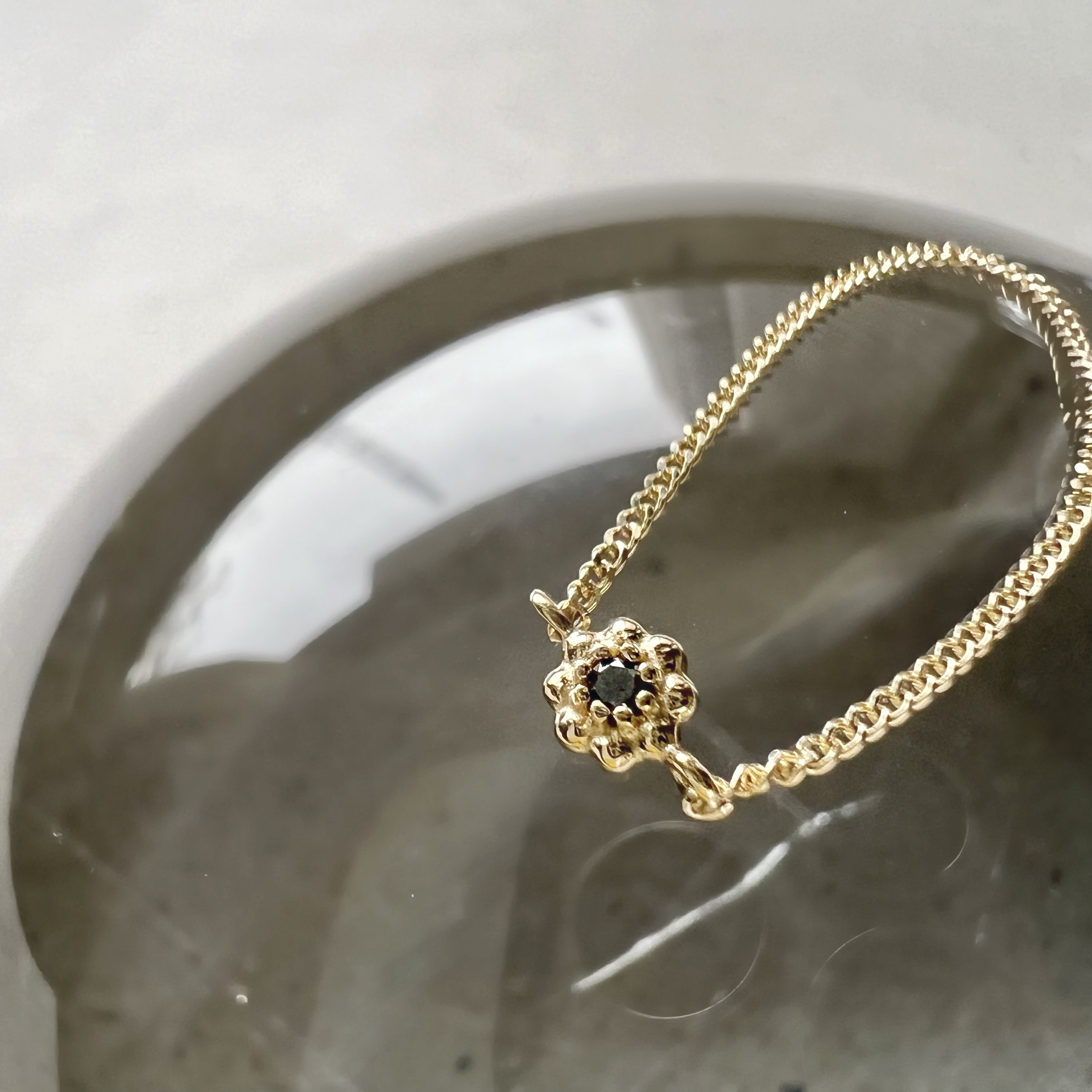 14k蛋糕小花黑鑽鍊戒