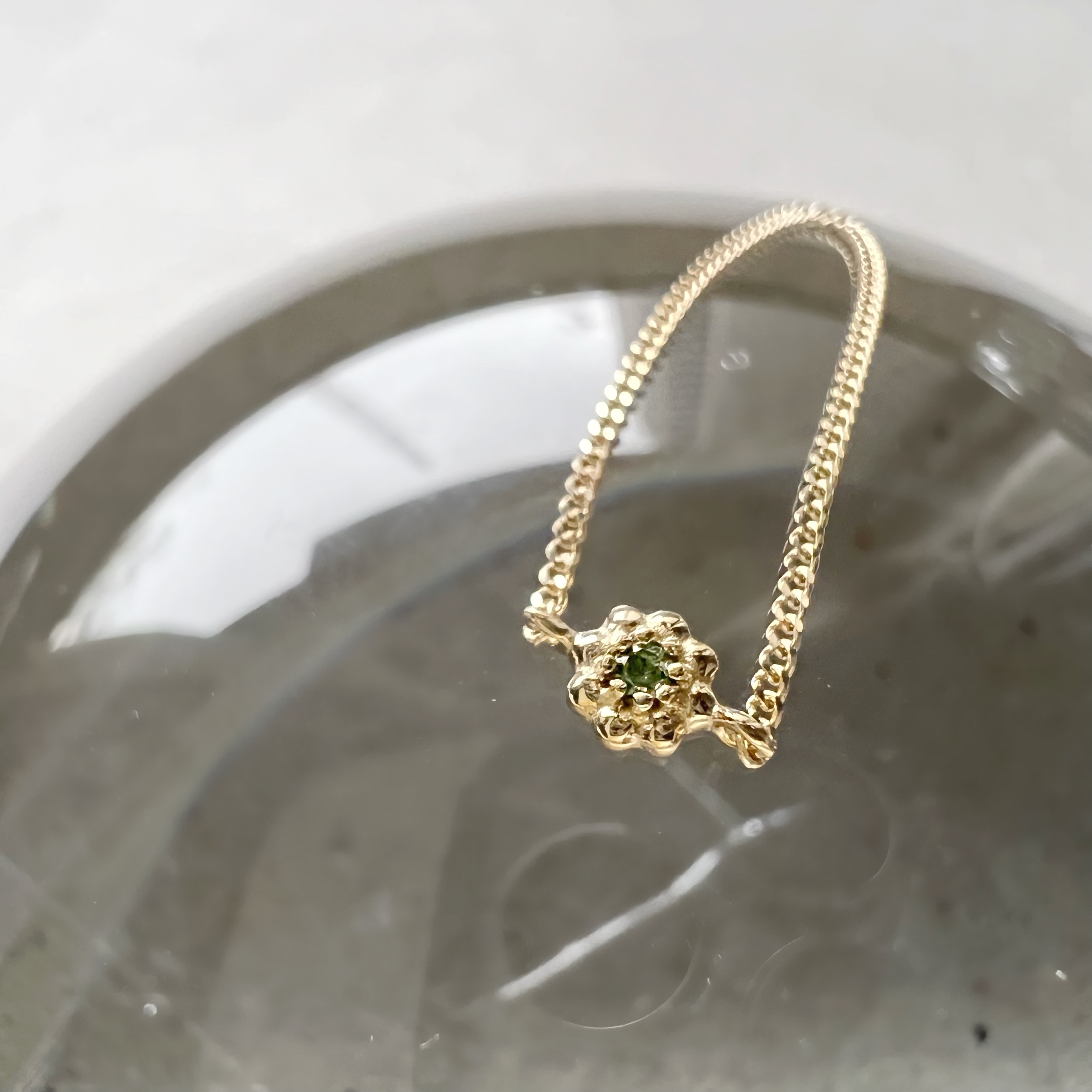 14k蛋糕小花綠鑽鍊戒