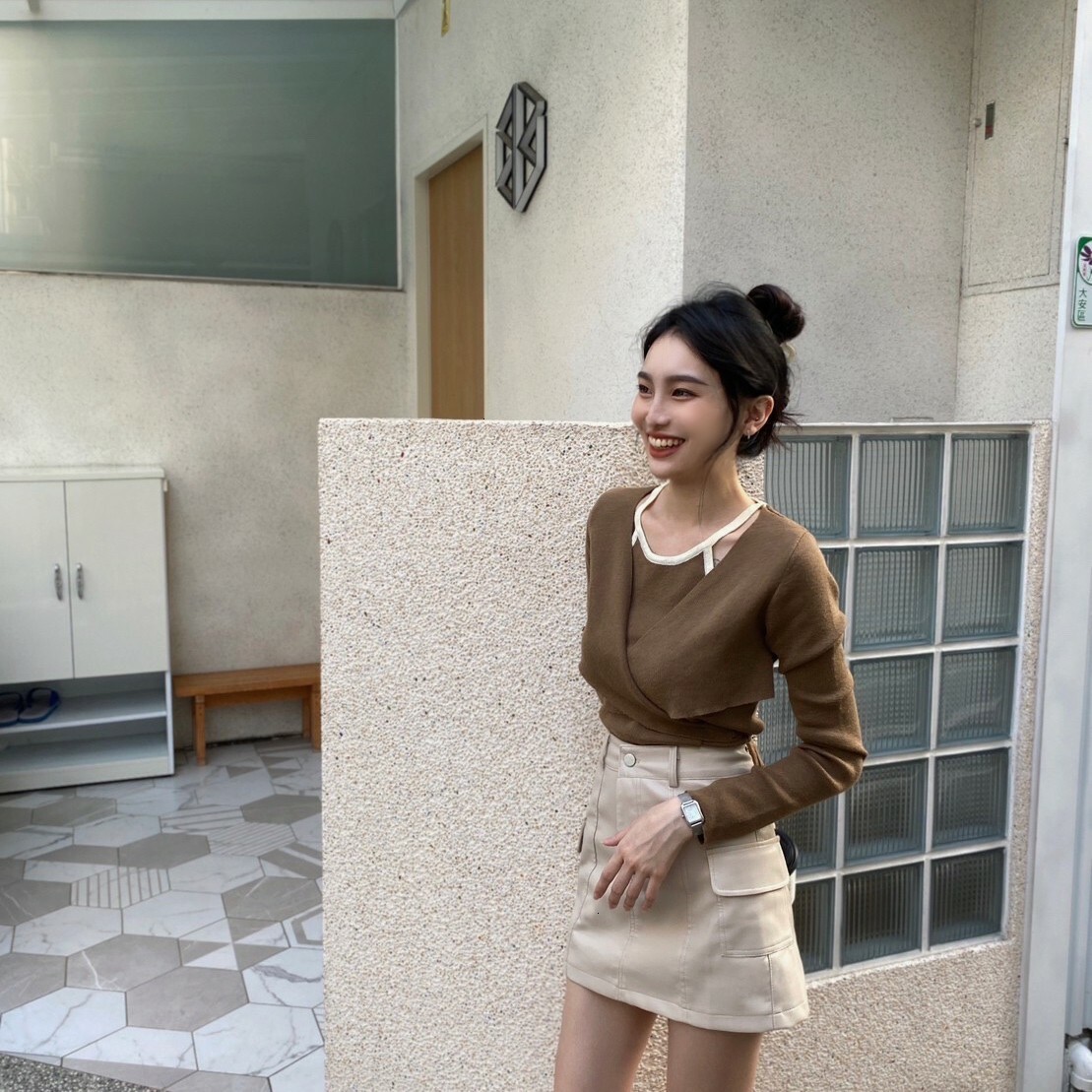 溫柔滾邊穿綁針織上衣/三色