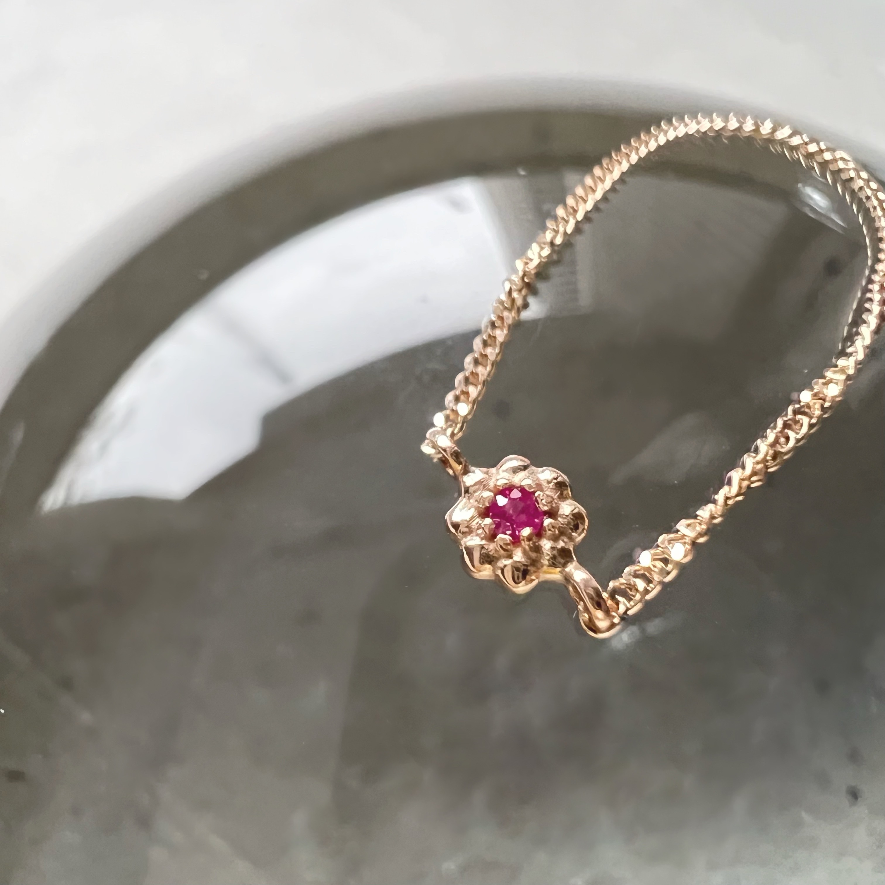 14k 蛋糕小花紅寶鍊戒