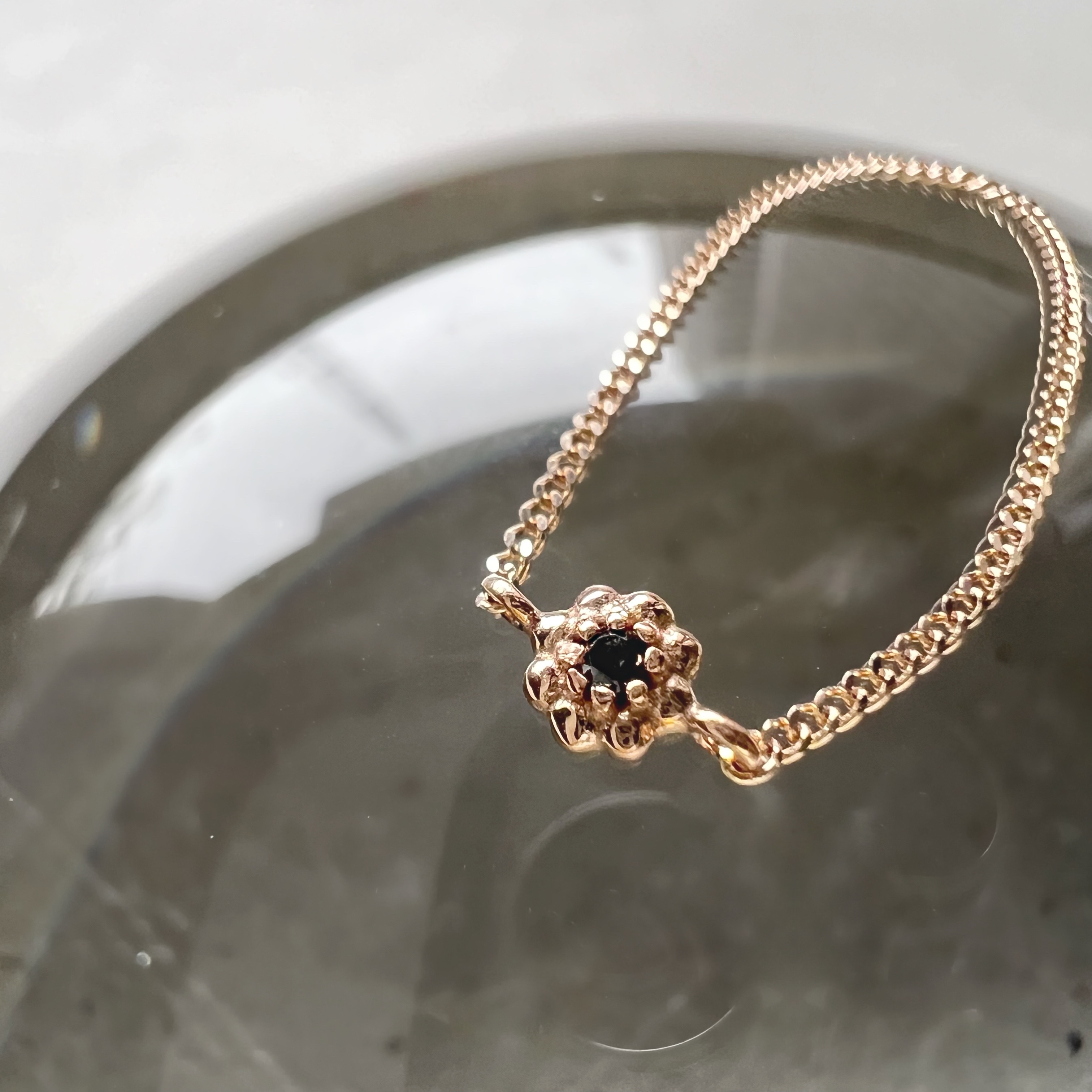 14k蛋糕小花黑鑽鍊戒