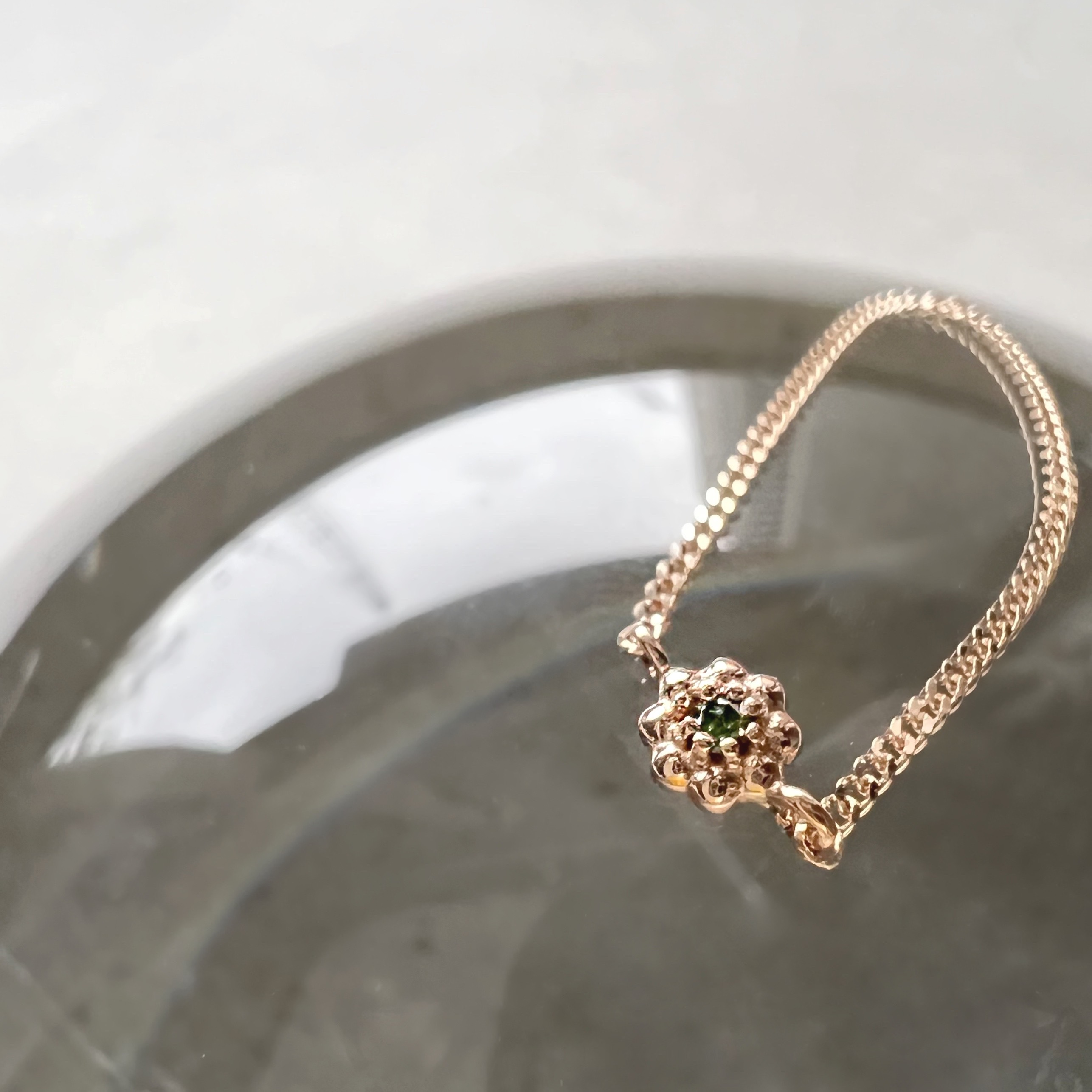 14k蛋糕小花綠鑽鍊戒