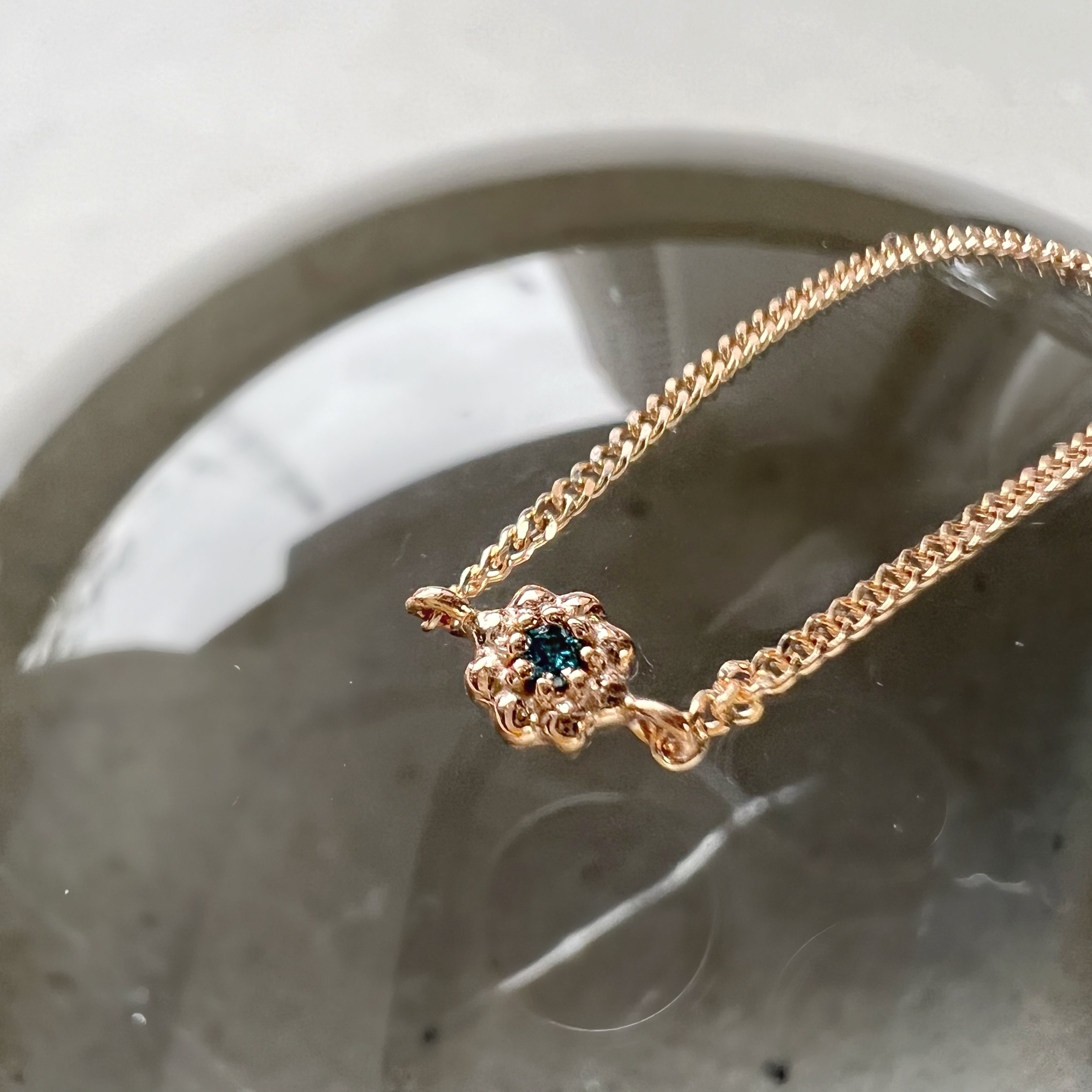 14k蛋糕小花藍鑽鍊戒