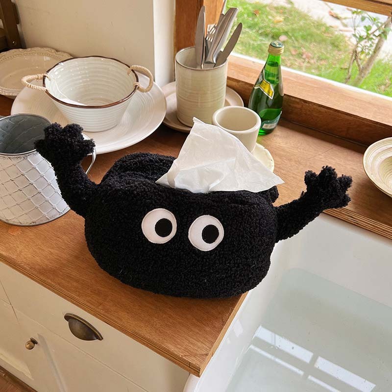 《3217》掛式黑色毛絨舉手大眼面紙盒