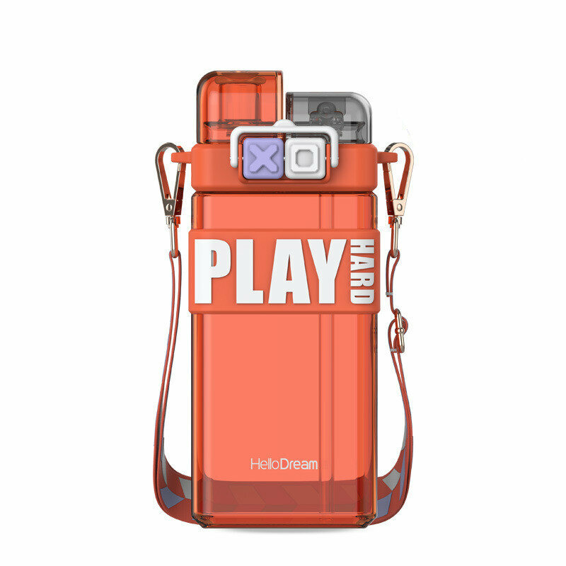 全城熱賣 - 【夏天必備】潮玩方形雙飲口吸管運動水樽520ml (紅色) 附送斜挎帶 跑步健身運動水壺