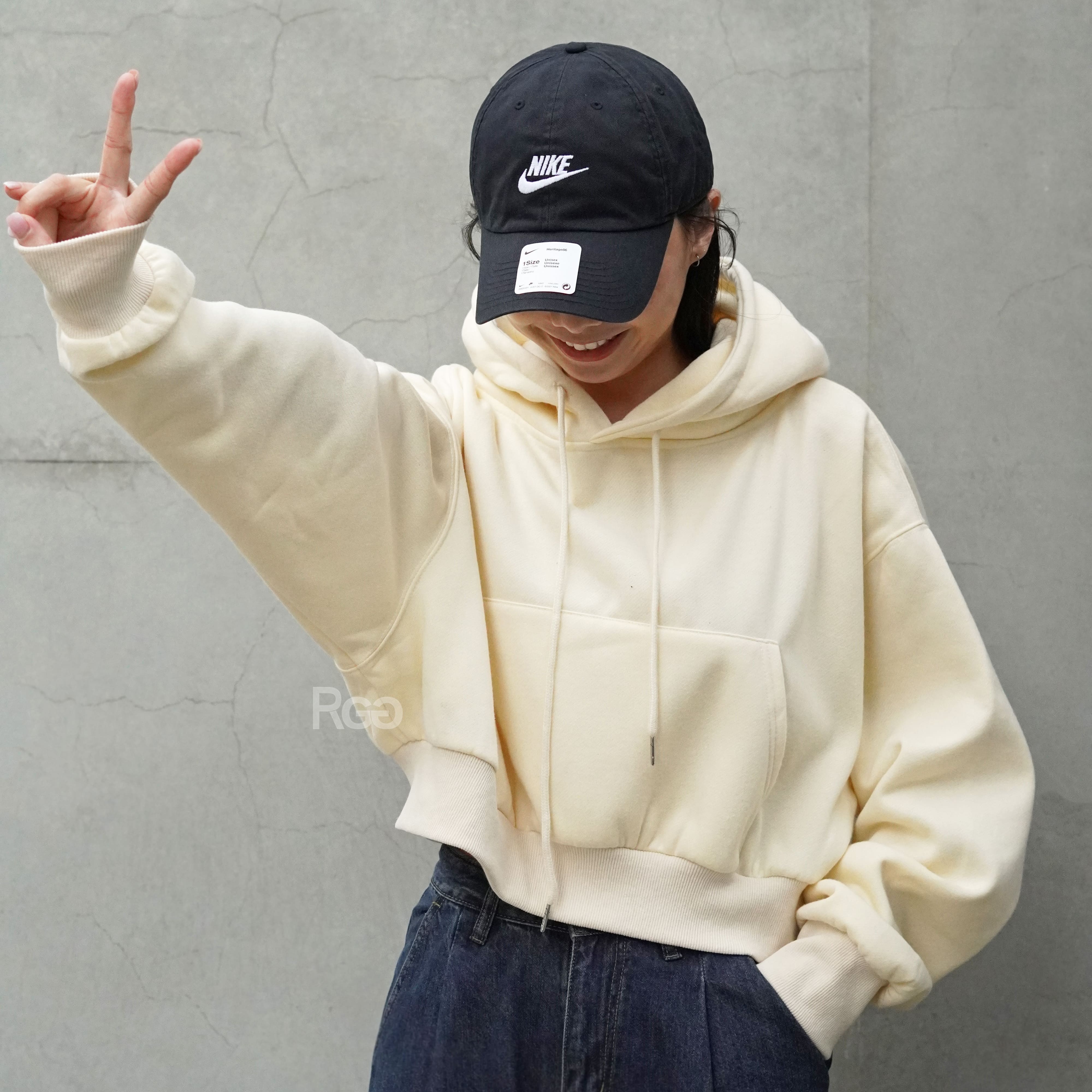 #98957 韓版百搭素面短版刷毛帽T