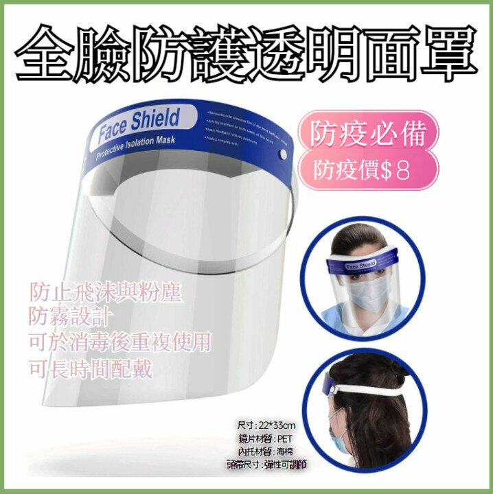 全城熱賣 - 醫護級防飛沫防護面罩 5個裝
