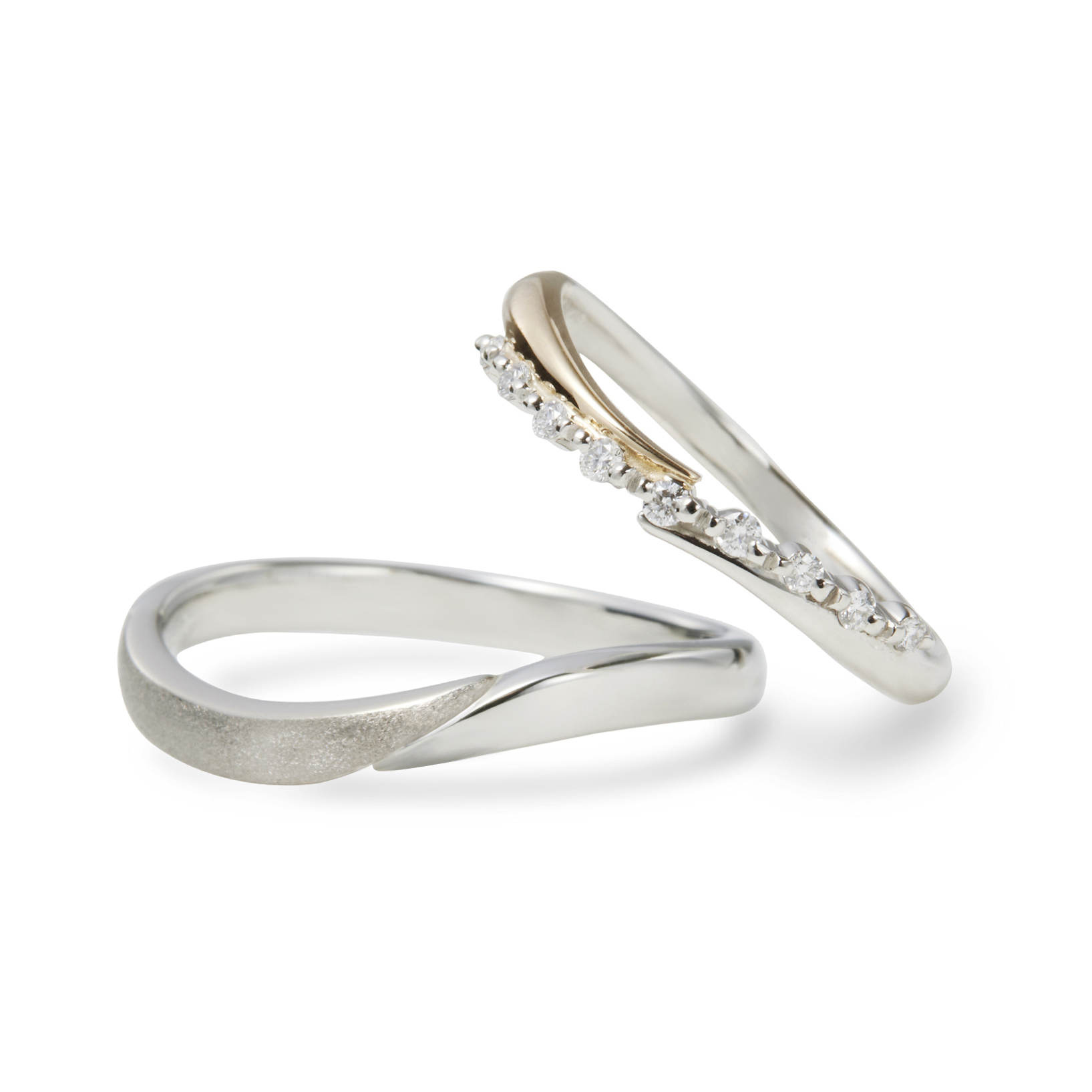 日本PT900鉑金/18K香檳金/18K白金天然鑽石結婚戒指 - 実り