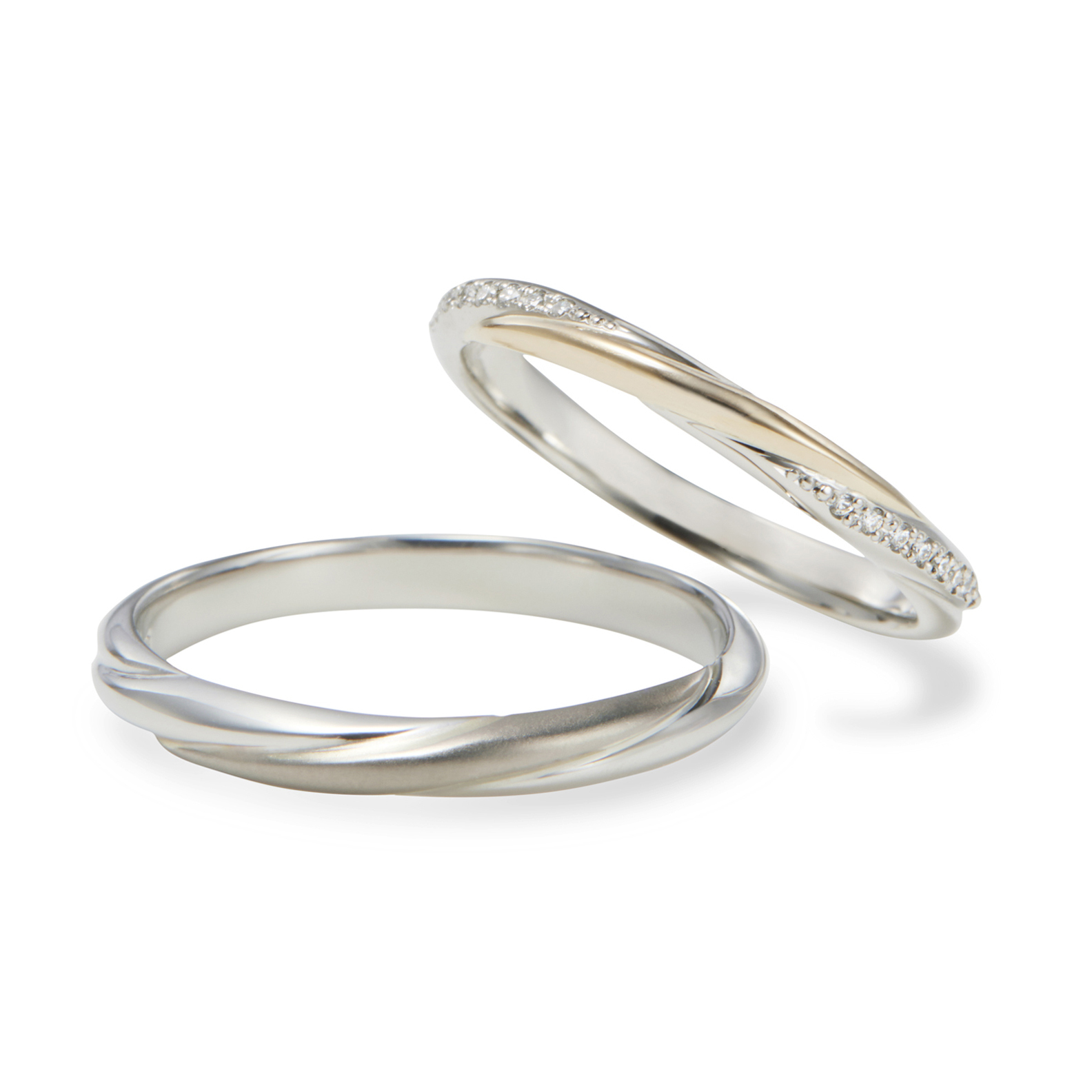 日本PT900鉑金/18K香檳金/18K白金天然鑽石結婚戒指 - 幸せ