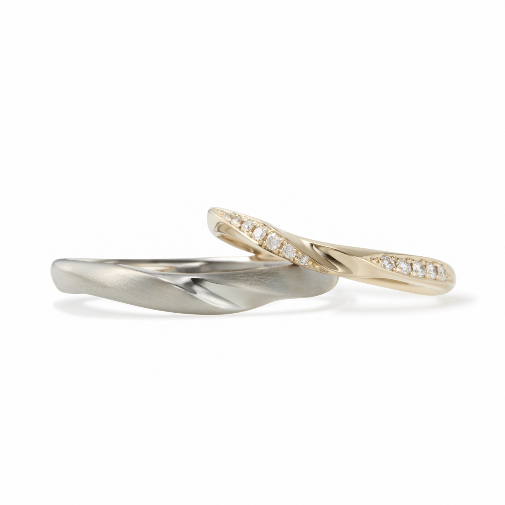 18K香檳金/18K白金天然鑽石結婚戒指 - 尊い