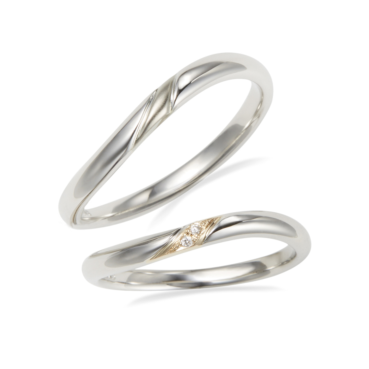 日本PT900鉑金/18K香檳金/18K白金天然鑽石結婚戒指 - 守護者