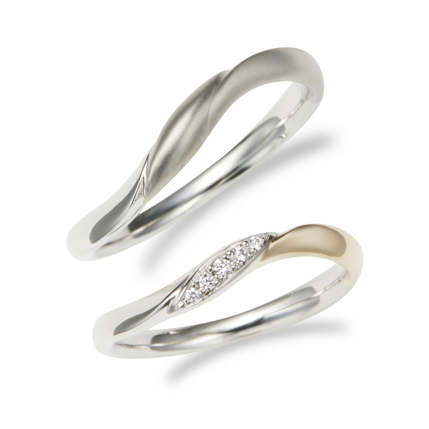 日本PT900鉑金/18K香檳金/18K白金天然鑽石結婚戒指 - 無双