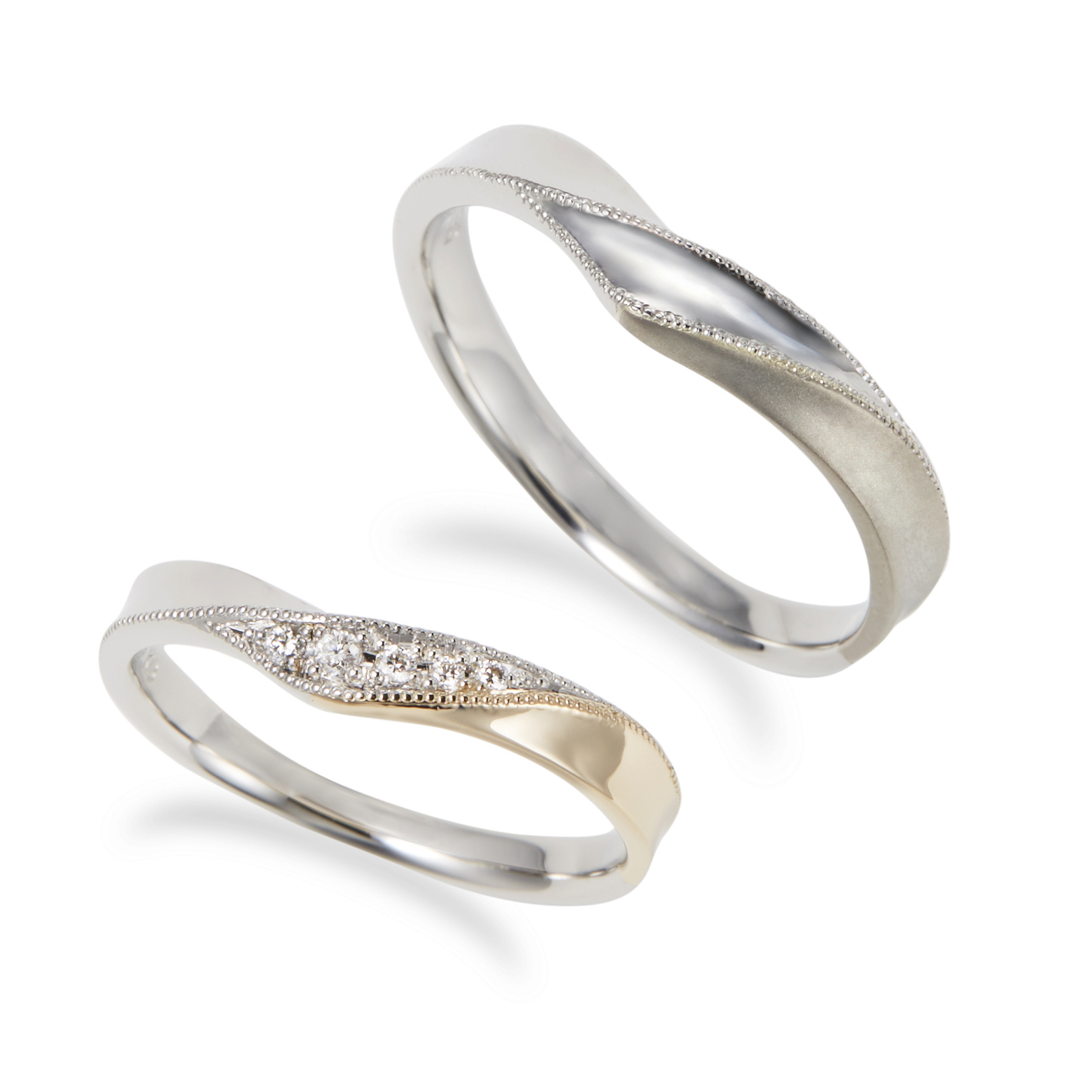 日本PT900鉑金/18K香檳金/18K白金天然鑽石結婚戒指 - 喜び