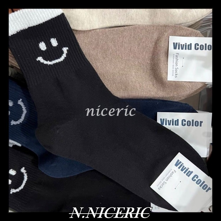 [Nice日韓歐美代購］韓國襪 微笑中筒襪 微笑襪 笑臉襪 女生襪 素色 韓國襪 韓國襪子 長襪 女襪 表情襪