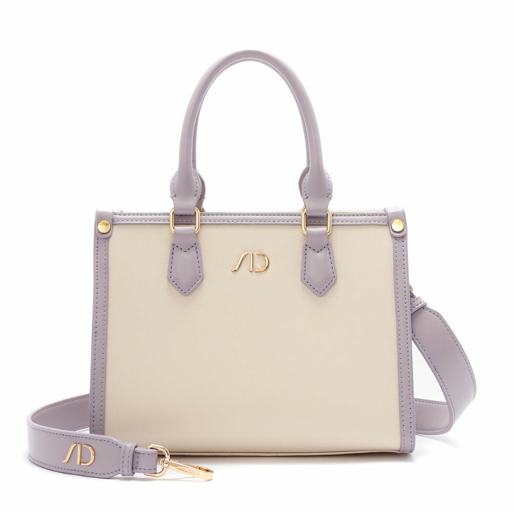 法系滾邊撞色3WAY手提包(中型) 紫色