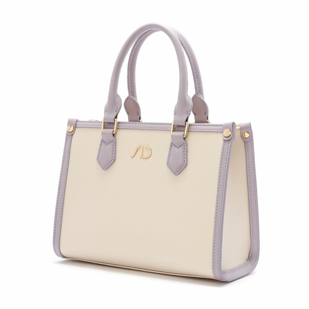 法系滾邊撞色3WAY手提包(中型) 紫色