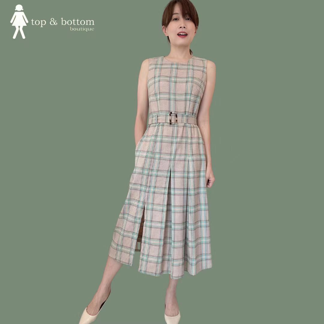 S/LESS PLAID PLEATED MIDI DRESS