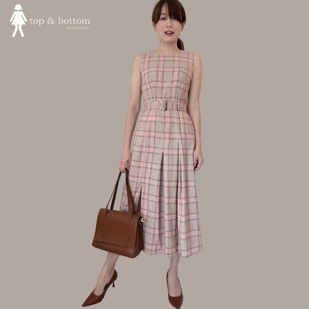 S/LESS PLAID PLEATED MIDI DRESS