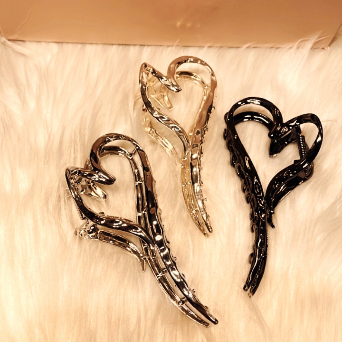 高級溶金銀 愛心金屬大髮夾