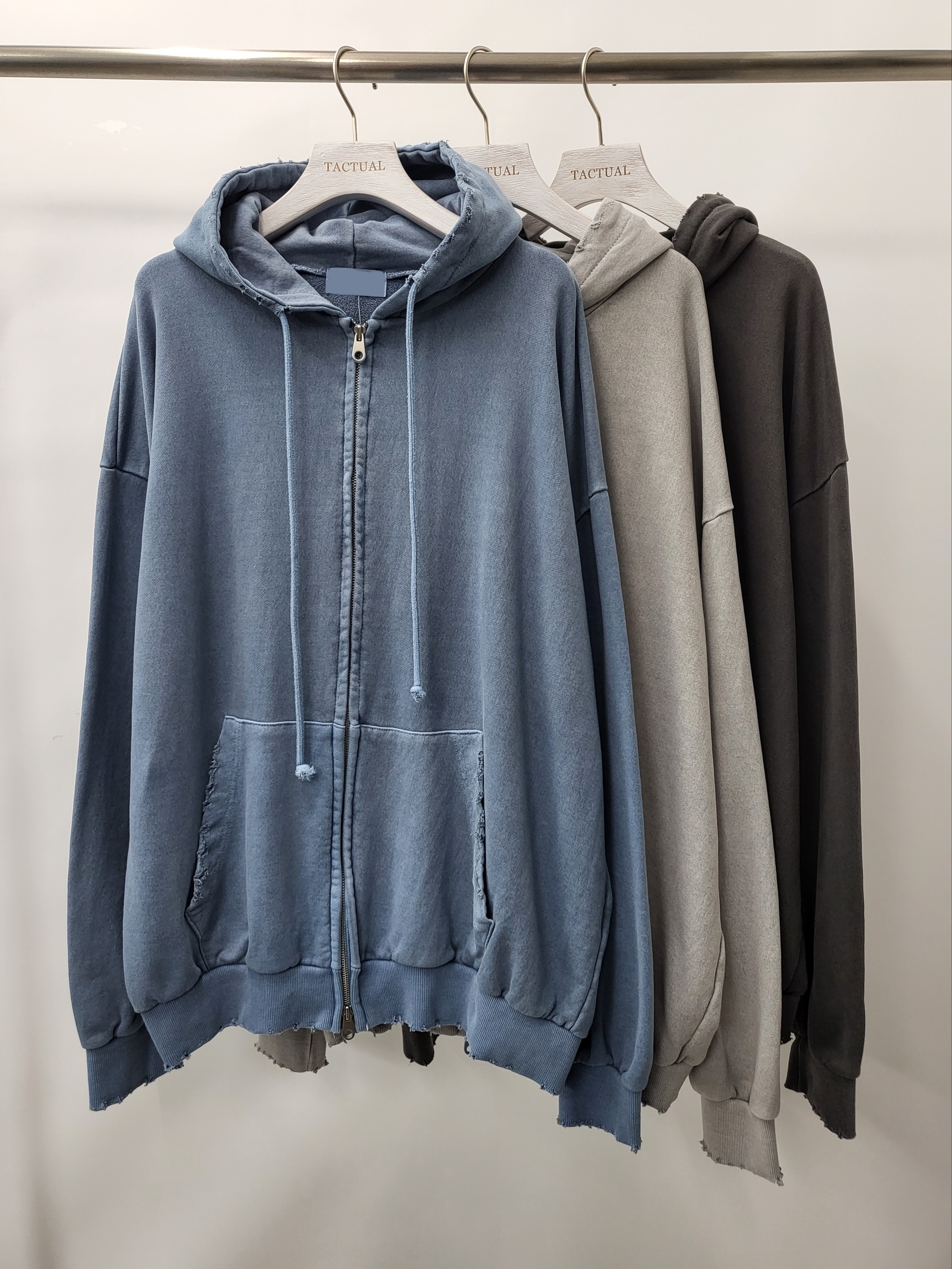 洗水破洞拉鍊連帽外套 JK2397