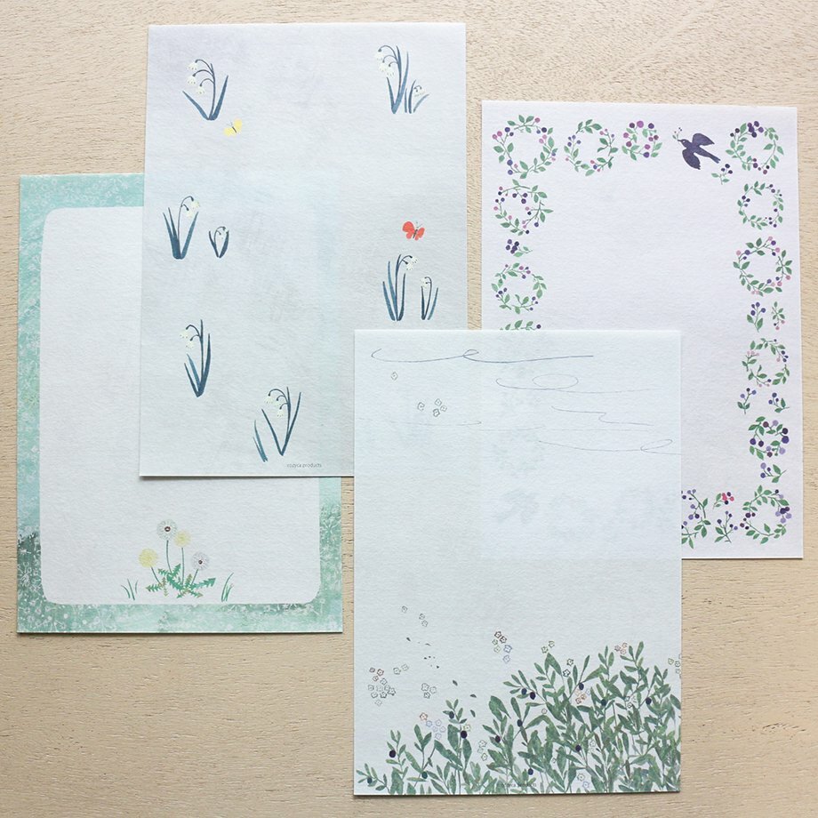 大森木綿子 道草花 美濃和紙信紙本 12枚 日本表現社