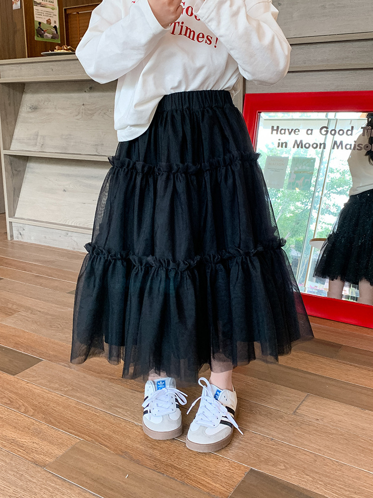 蓬蓬網紗蛋糕長裙 黑色 90-150cm