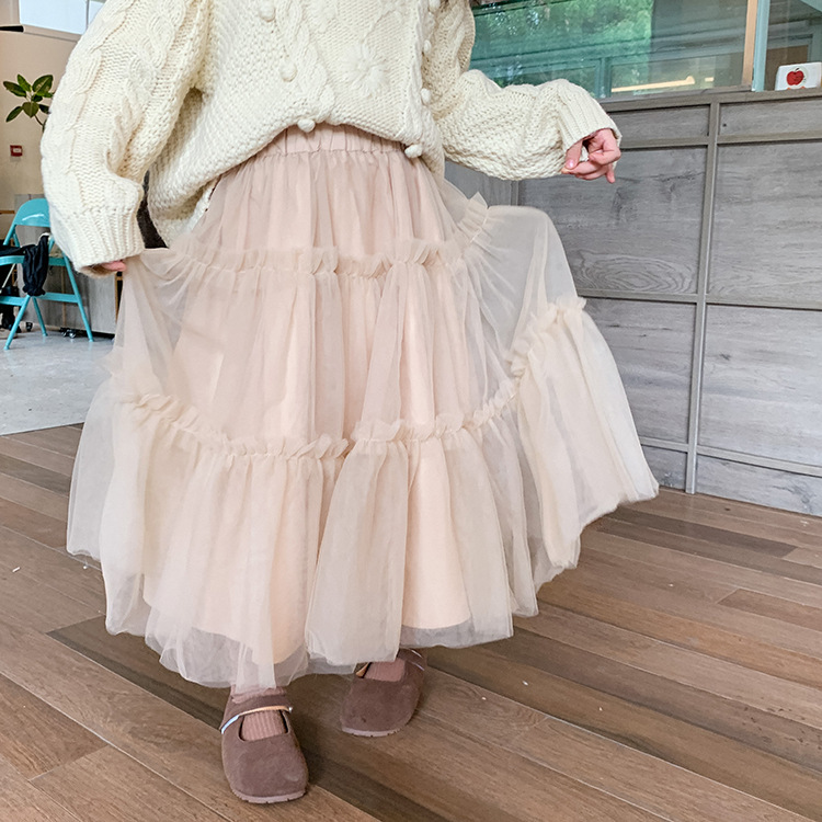 蓬蓬網紗蛋糕長裙 奶茶色 90-150cm