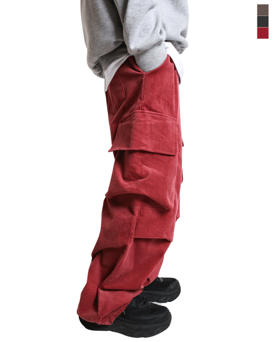 寬鬆大口袋直筒燈芯絨褲