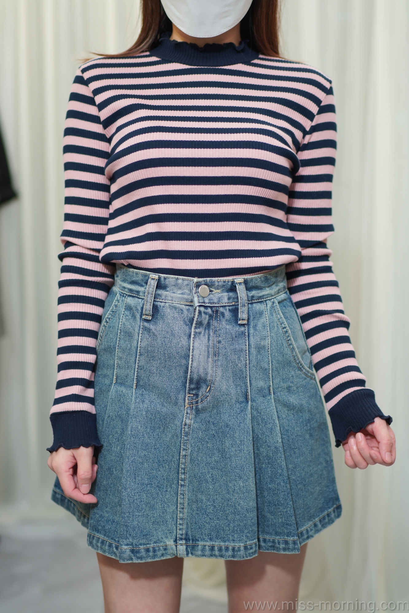 棉質條子款上衣(13487)&百摺款牛仔裙(33646)