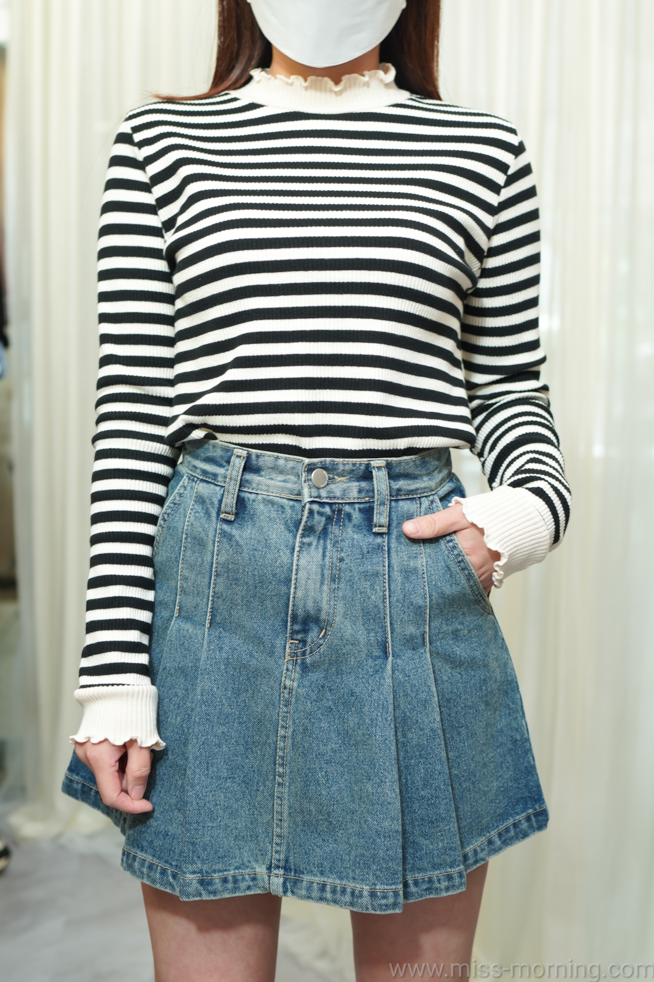 棉質條子款上衣(13487)&百摺款牛仔裙(33646)