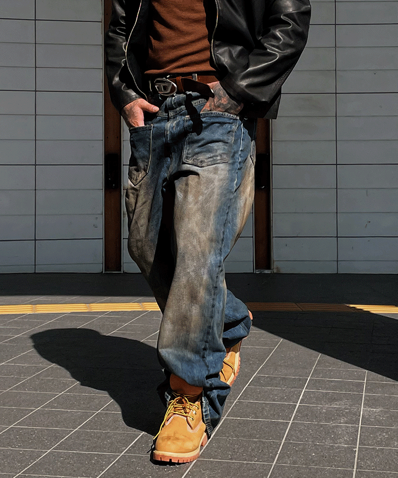 前後口袋闊腿牛仔褲