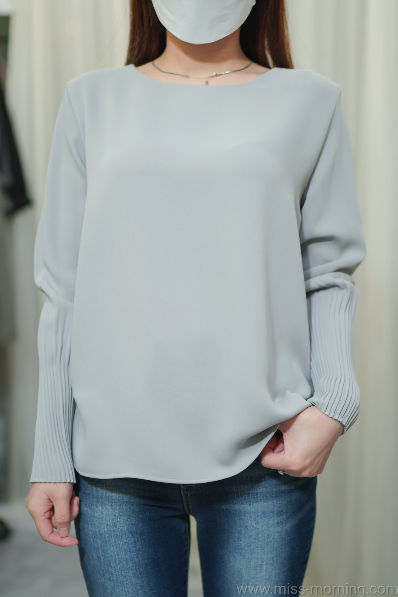 壓摺袖款雪紡上衣(13488)