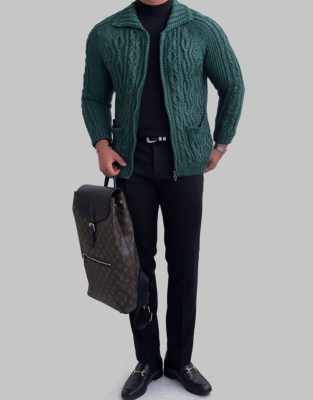 The Pill肌肉麻花針織拉鍊外套