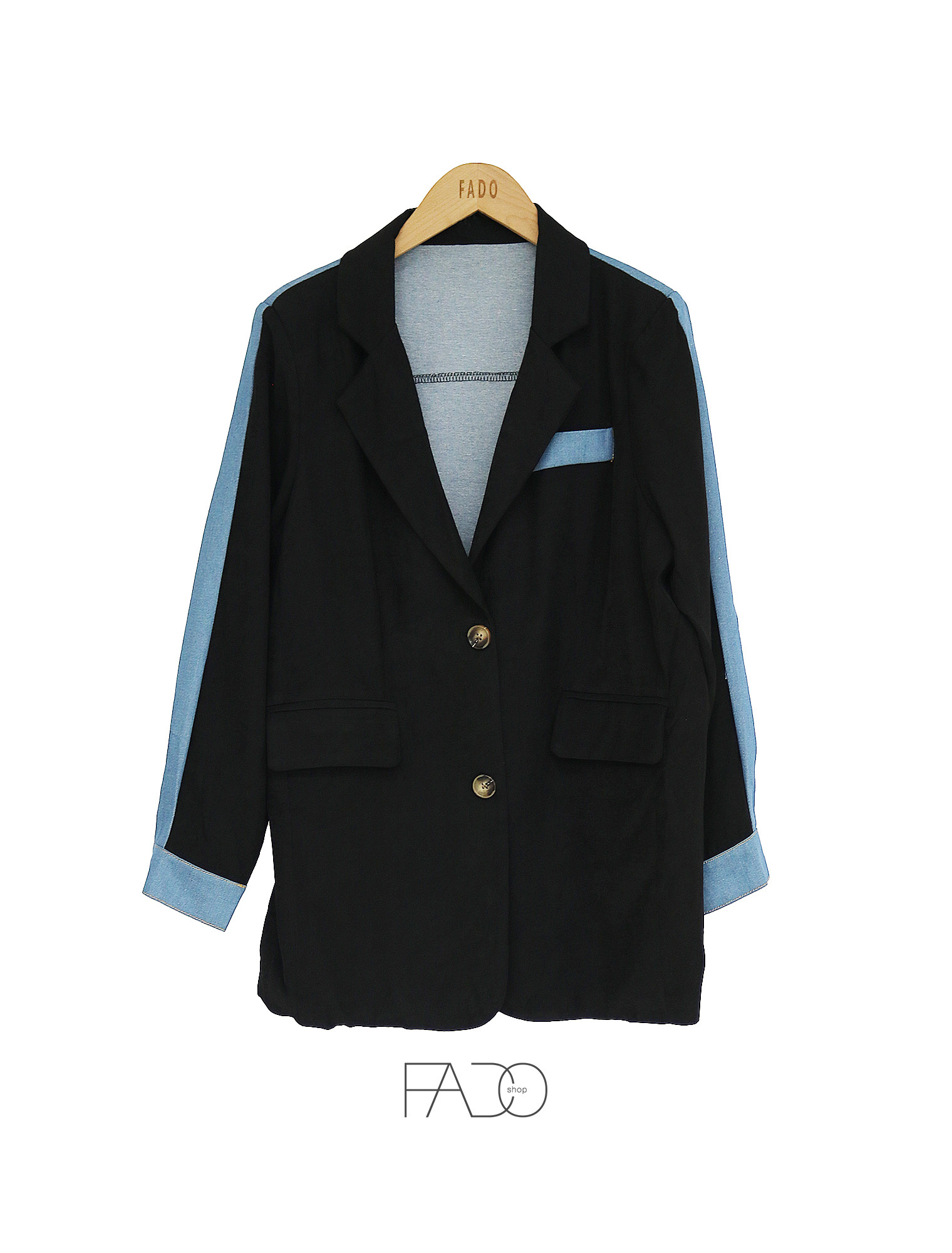 法朵Fado shop｜牛仔拼接西裝外套 8720007 黑/卡其