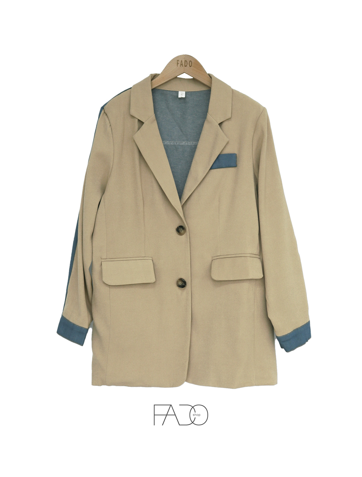 法朵Fado shop｜牛仔拼接西裝外套 8720007 黑/卡其