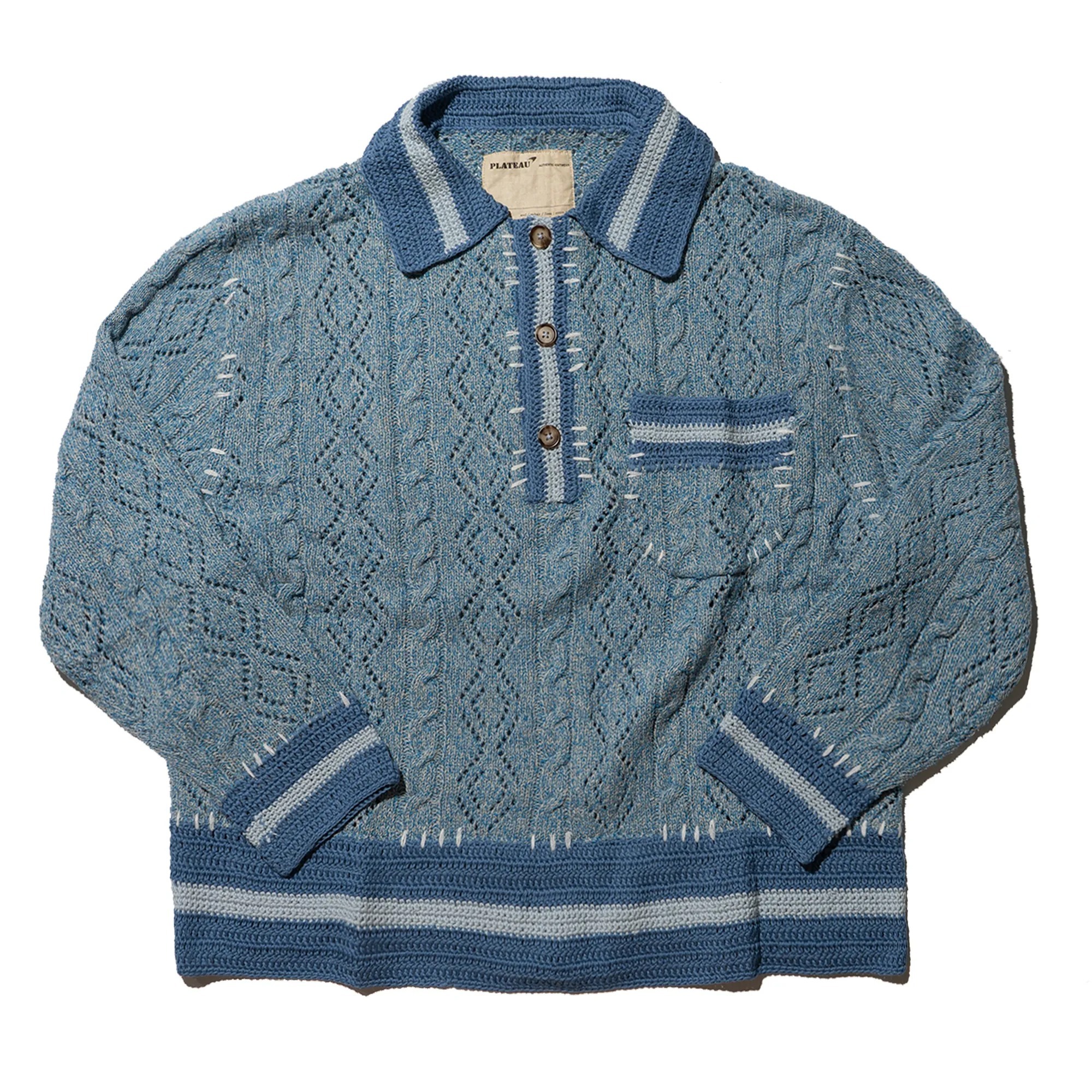 Plateau merino knit polo shirt 藍色