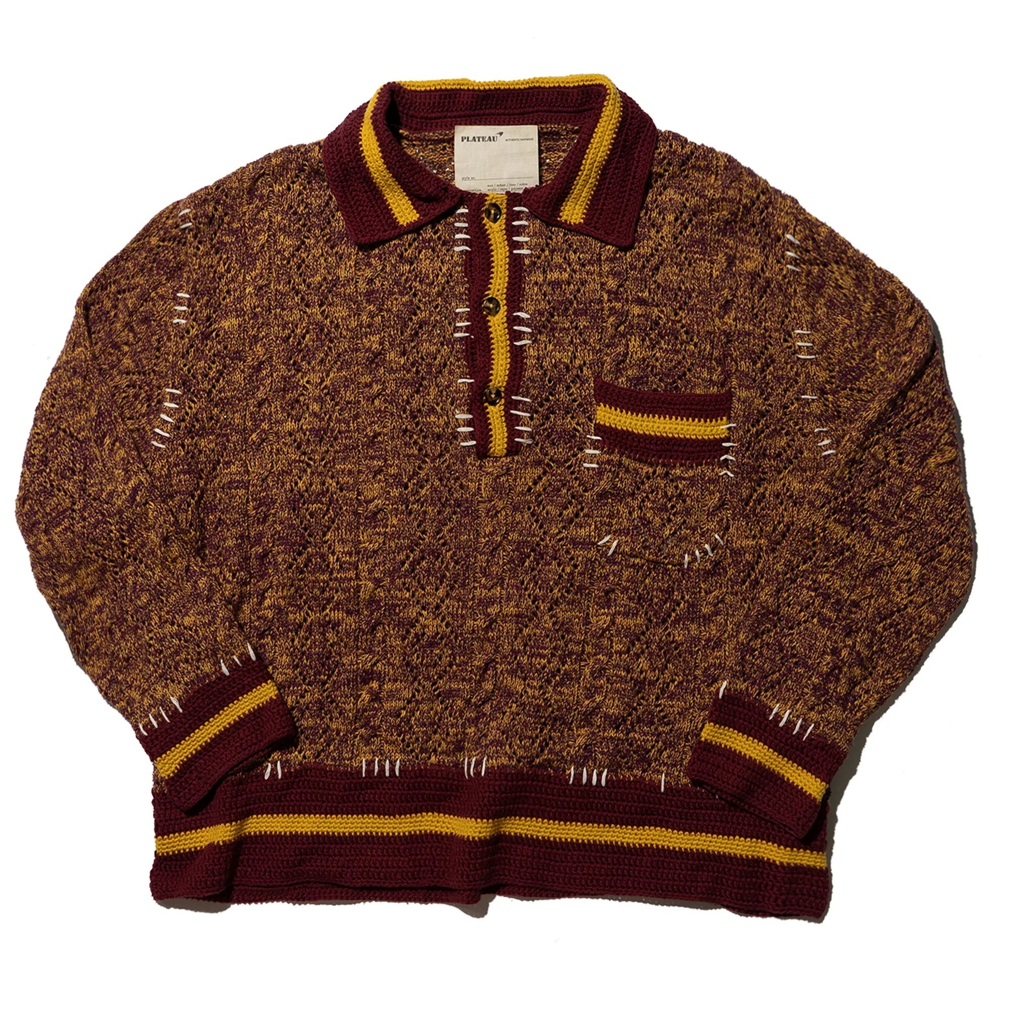 Plateau merino knit polo shirt 褐