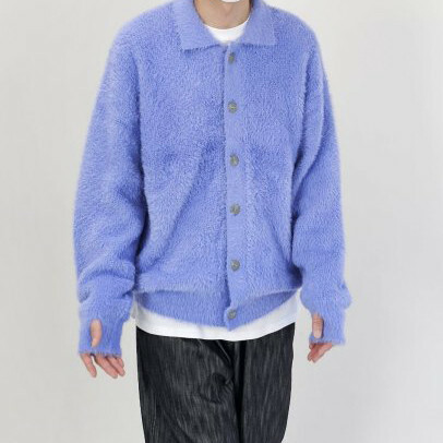 馬海毛忍者袖領子寬鬆開衫