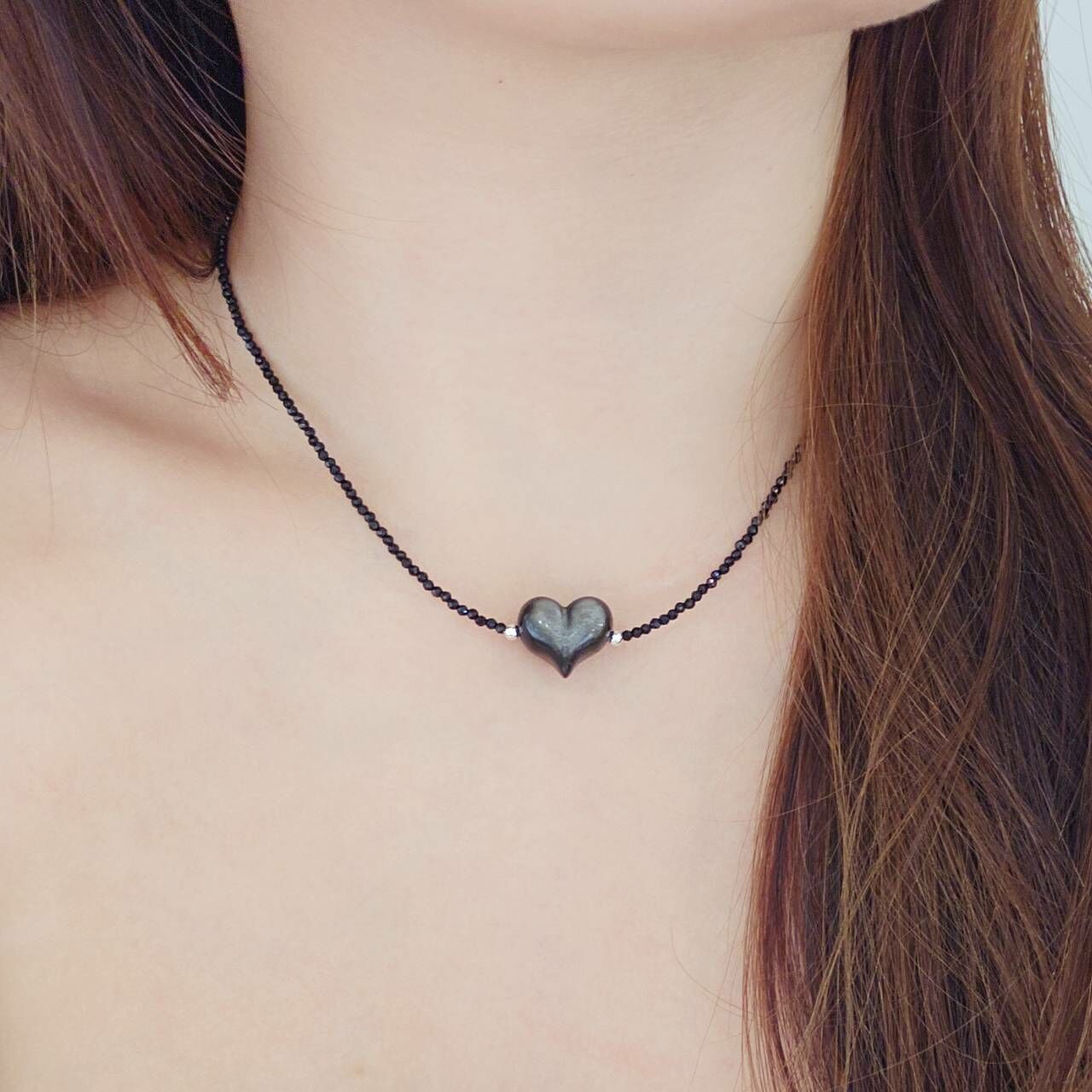 黑曜石愛心項鍊